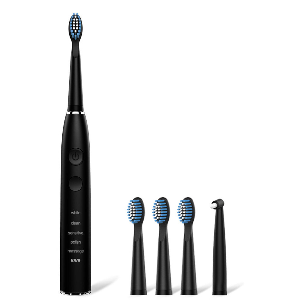 Greenzech (Black) Sonic Electric Toothbrush 5 Modes Ipx7 Waterproof Rechargeable Timing Teeth Cleaner W/ 5Pcs Brush Head