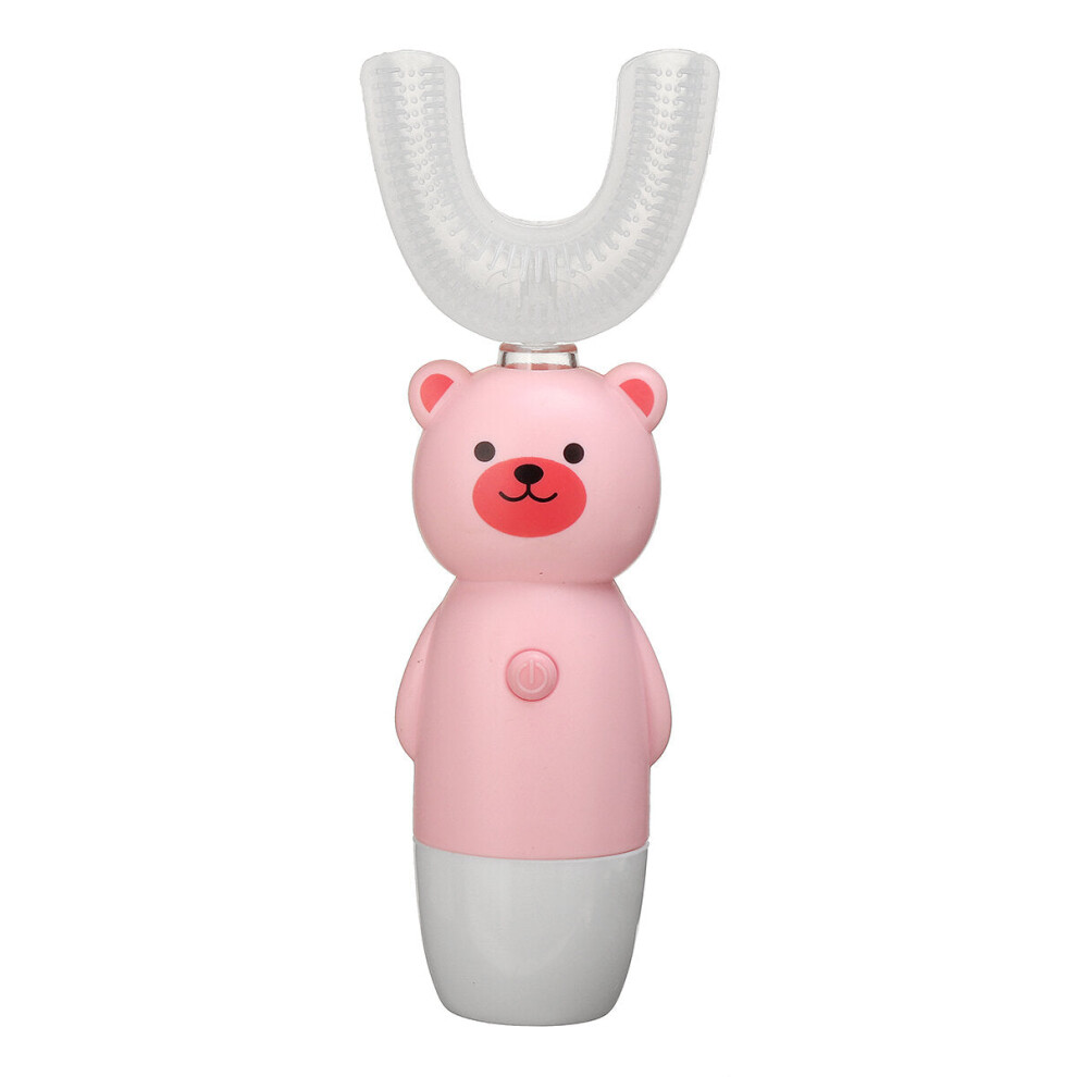 Greenzech (Pink) Child U-Shaped Electric Toothbrush Intelligent Usb Charging Tooth Cleaner For 3-12 Years Children