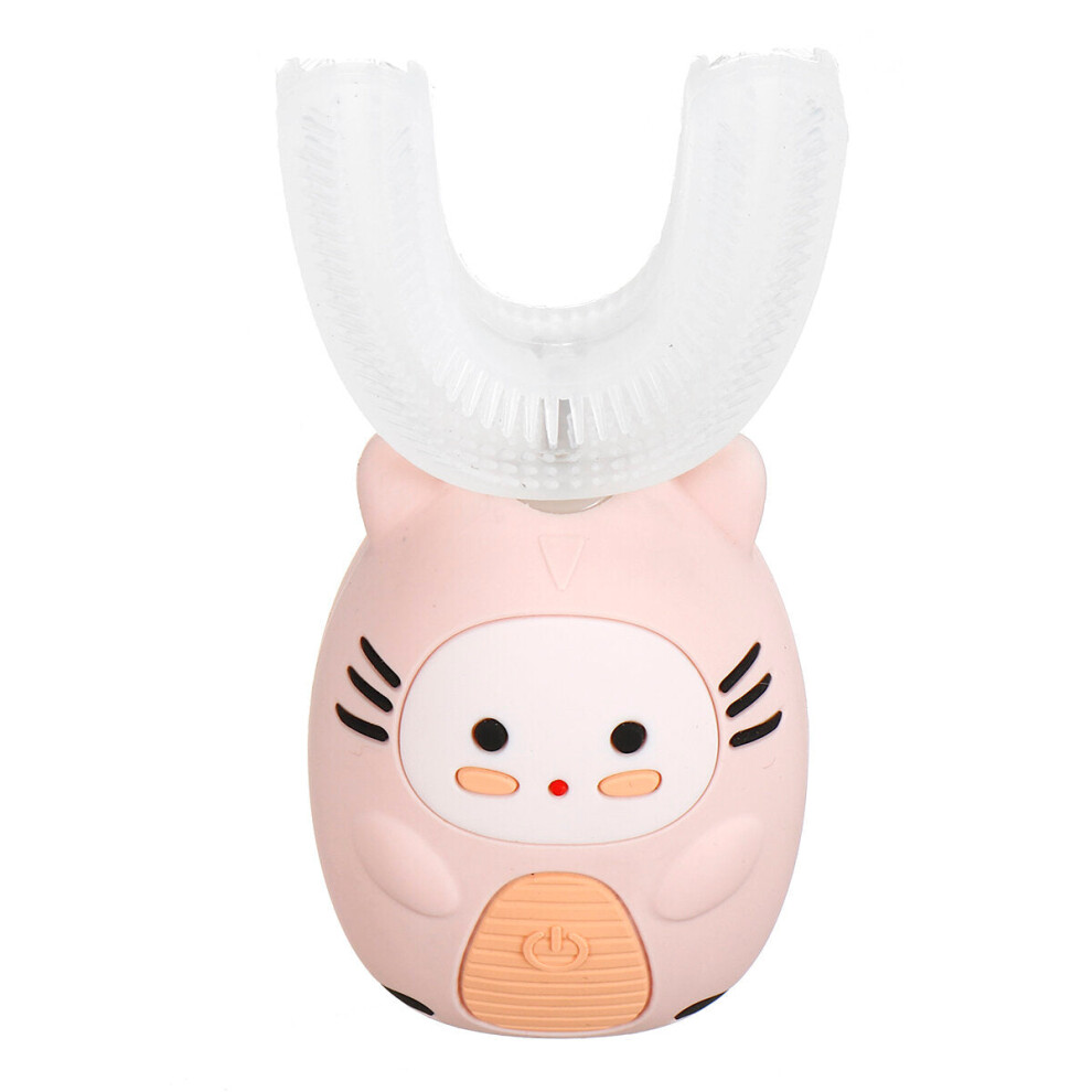 Greenzech (Pink, 2-6Y) Child Kids Cartoon Silicone U-Shaped Electric Toothbrush Wireless Rechargeable Waterproof Tooth Cleaner