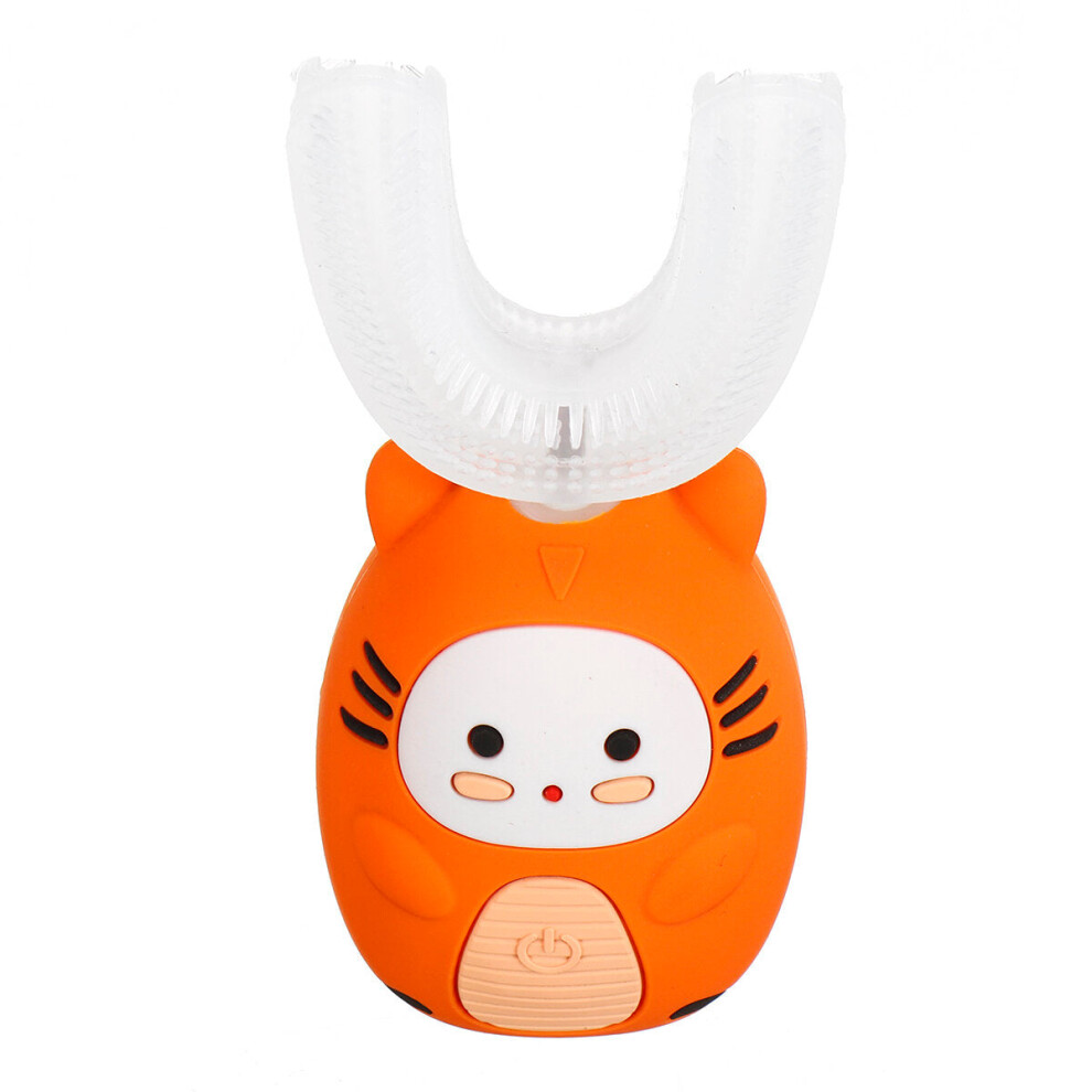 Greenzech (Orange, 2-6Y) Child Kids Cartoon Silicone U-Shaped Electric Toothbrush Wireless Rechargeable Waterproof Tooth Cleaner