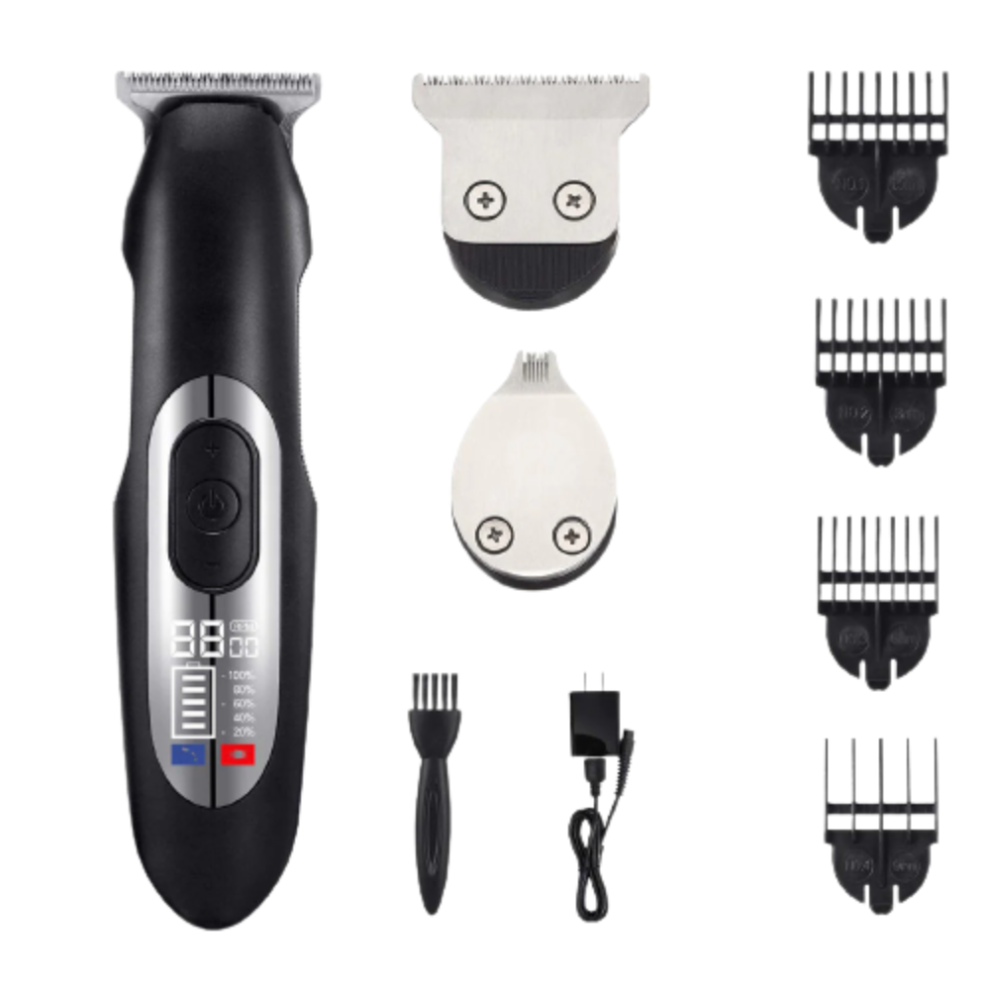 Greenzech Black (Eu Plug) Men Professional Hair Clipper Lcd Cordless Rechargeable Hair Trimmer Sideburns Trimmer Haircut Machine W/ 4 Limit Combs