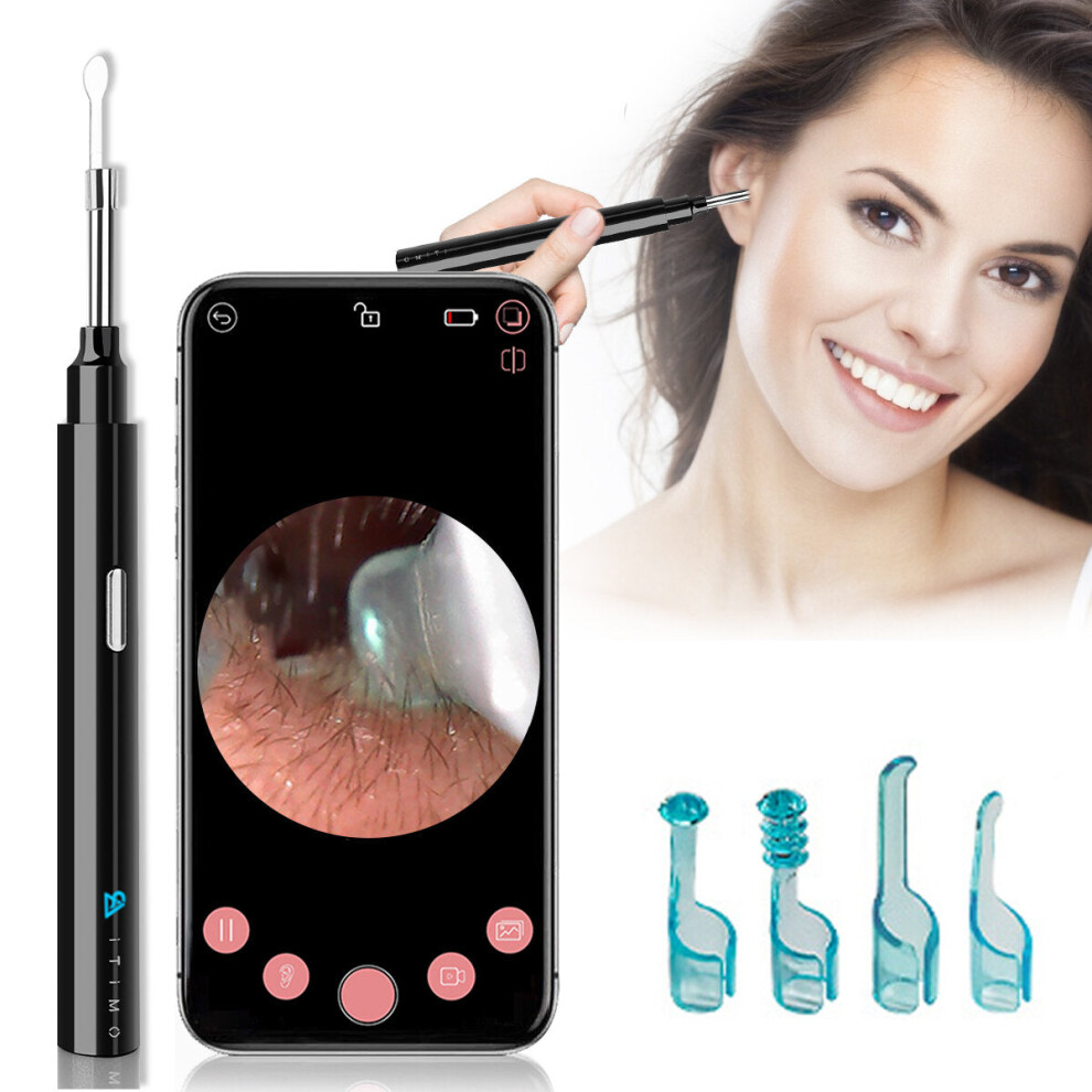 Greenzech Black Smart Visible Earpick Rechargeable 200W Pixel Ip67 Waterproof Lens Ear Spoon Earwax Remover Cleaner