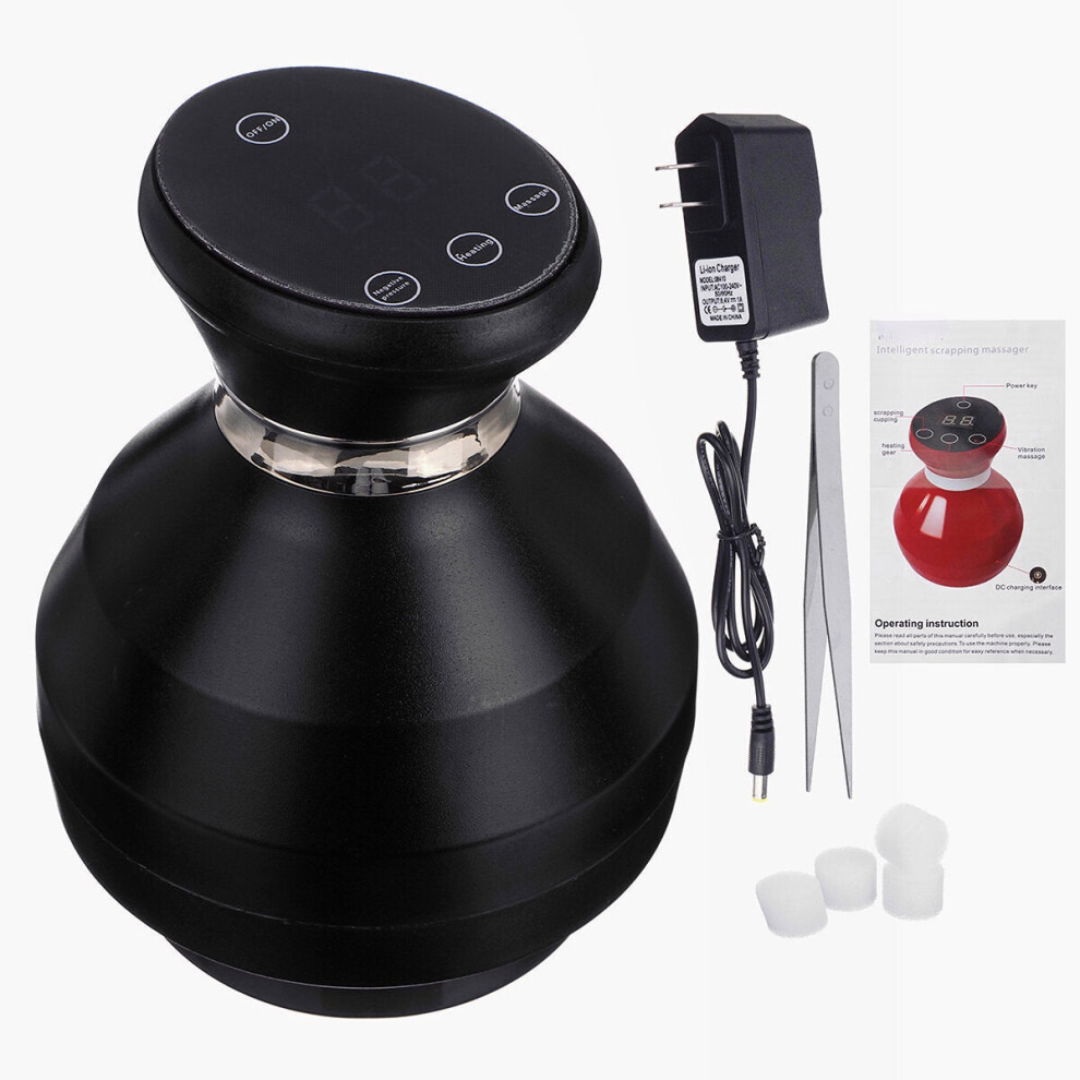 (Black) 12 Gear Electric Cupping Massage Heating Guasha Suction Scraping Massager Screen Touch Body Slim Physiotherapy Cupping Device Electric Massager
