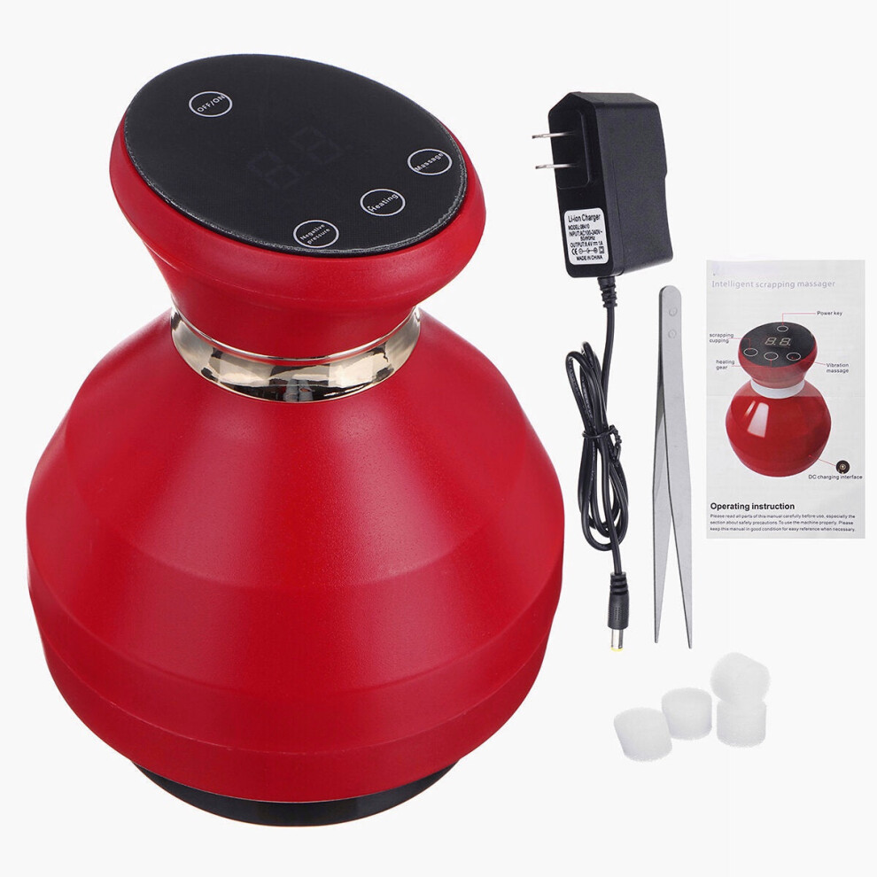 (Red) 12 Gear Electric Cupping Massage Heating Guasha Suction Scraping Massager Screen Touch Body Slim Physiotherapy Cupping Device Electric Massager