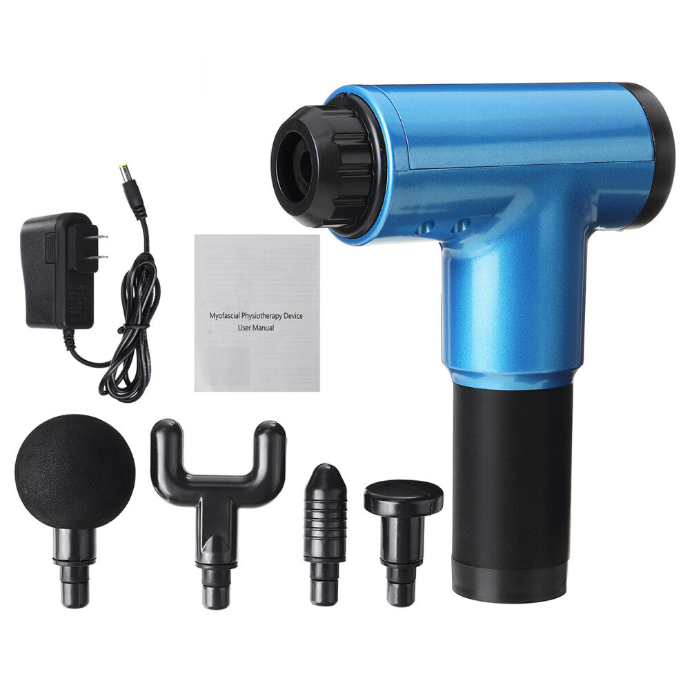 Greenzech (Blue) 2000Mah Professional Fascia Massager 6 Speeds Muscle Relaxation Massage Guns + 4 Massage Heads