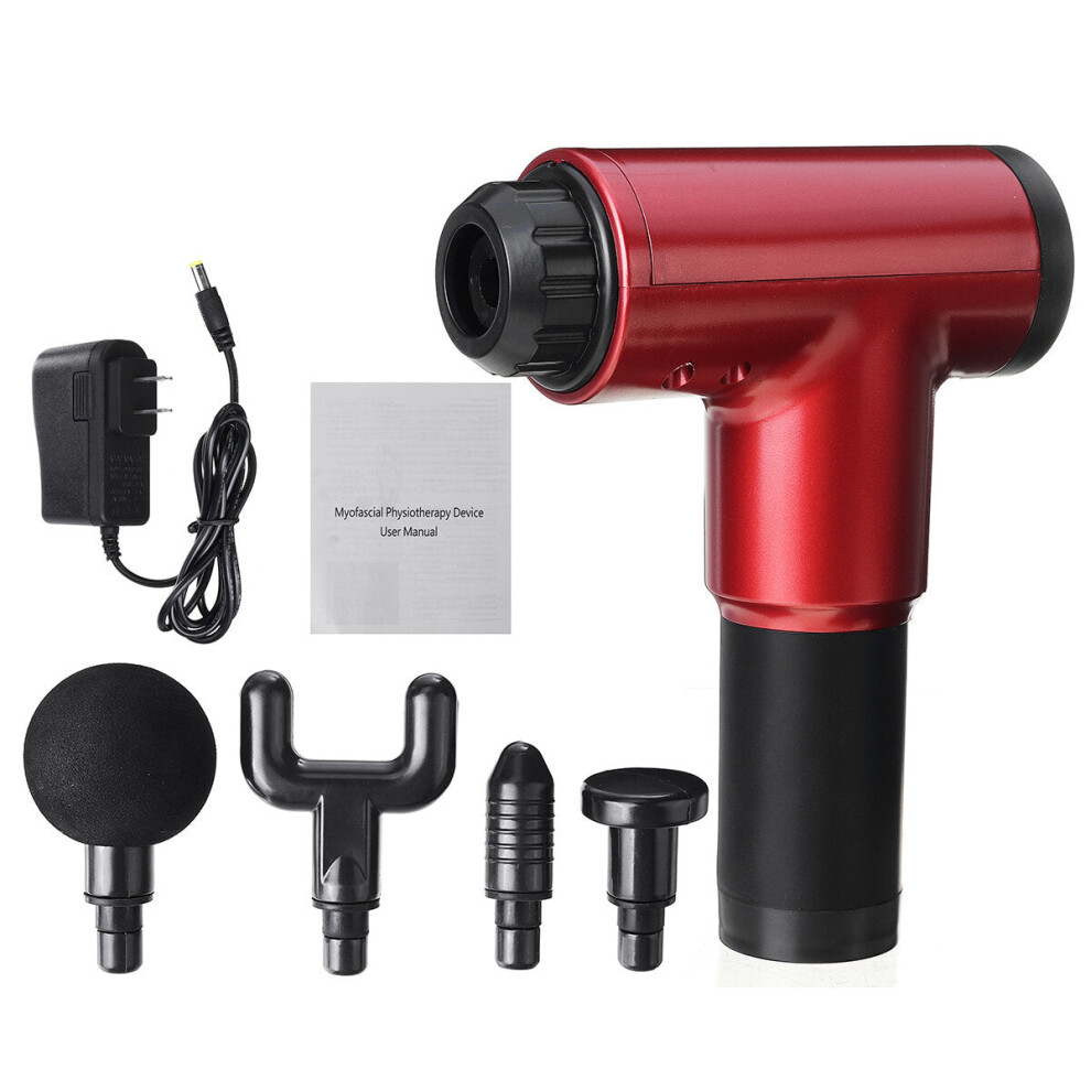 Greenzech (Red) 2000mAh Professional Fascia Massager 6 Speeds Muscle Relaxation Massage Guns + 4 Massage Heads