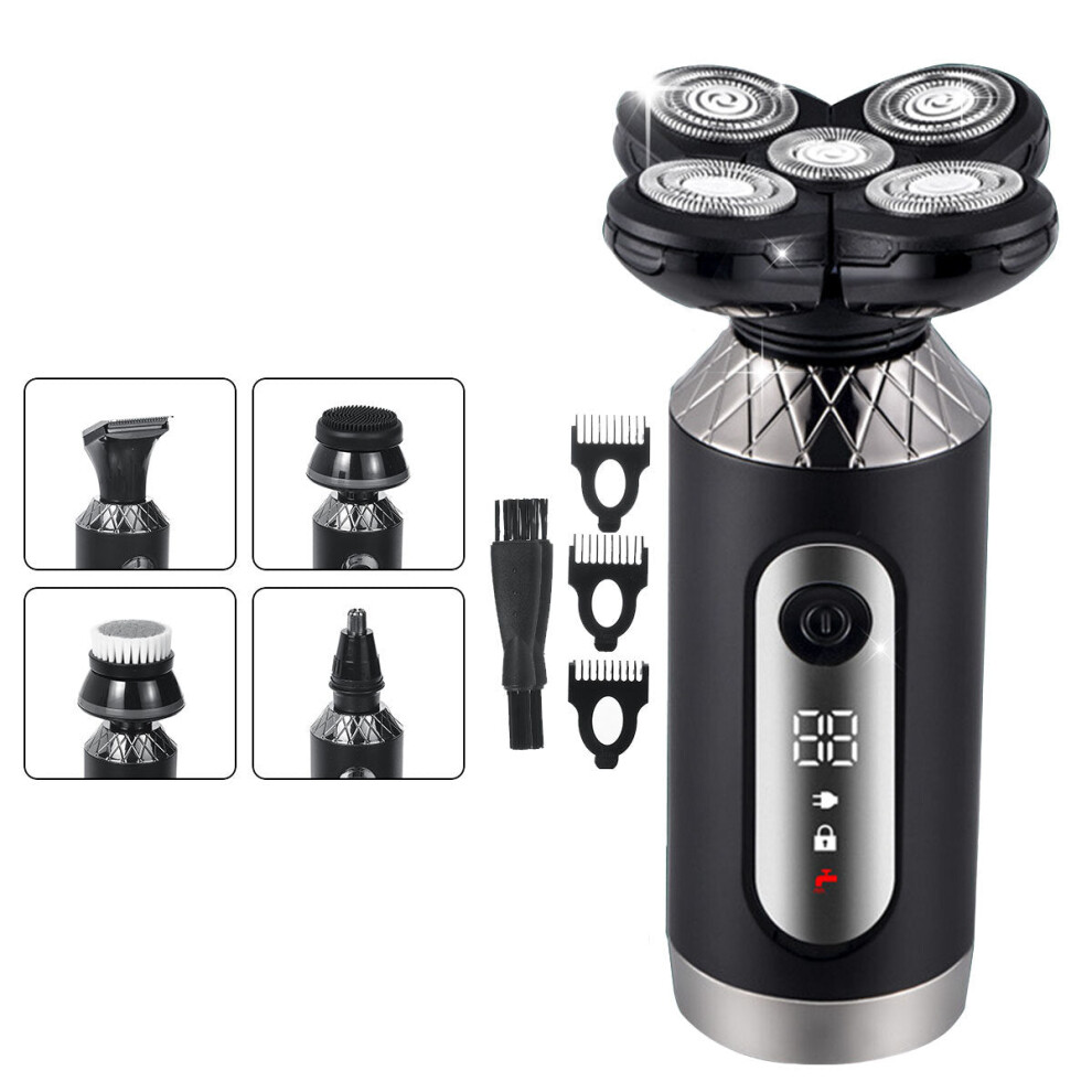 Greenzech Black 5 In 1 Usb Rechargeable Men's Electric Hair Clipper Multifunctional Ipx7 Waterproof Hair Shaver Trimmer