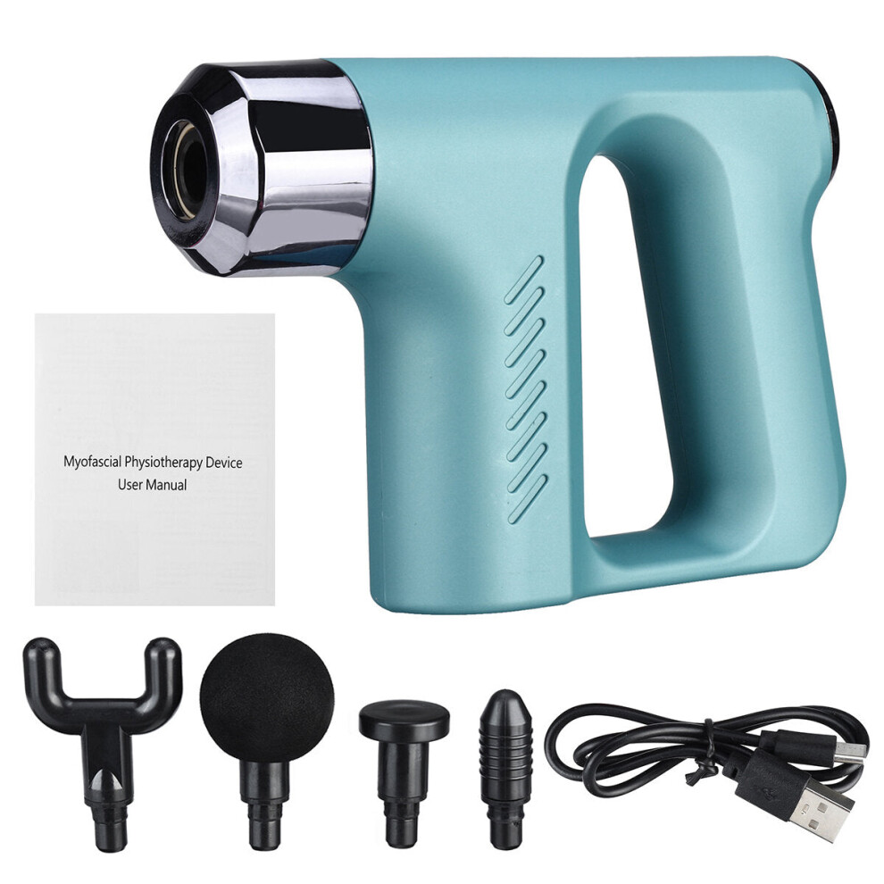 (Green) USB Mini Cordless Percussion Massager Deep Tissue Massage Tool 5 Speed Portable with 4 Heads Electric Handheld Massagers for Sore Muscle Stiffness