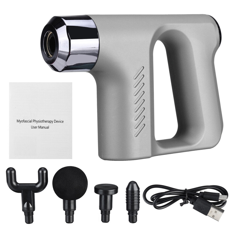 Greenzech Grey (Grey) Usb Mini Cordless Percussion Massager Deep Tissue Massage Tool 5 Speed Portable With 4 Heads Electric Handheld Massagers For Sore Muscle Stiffn