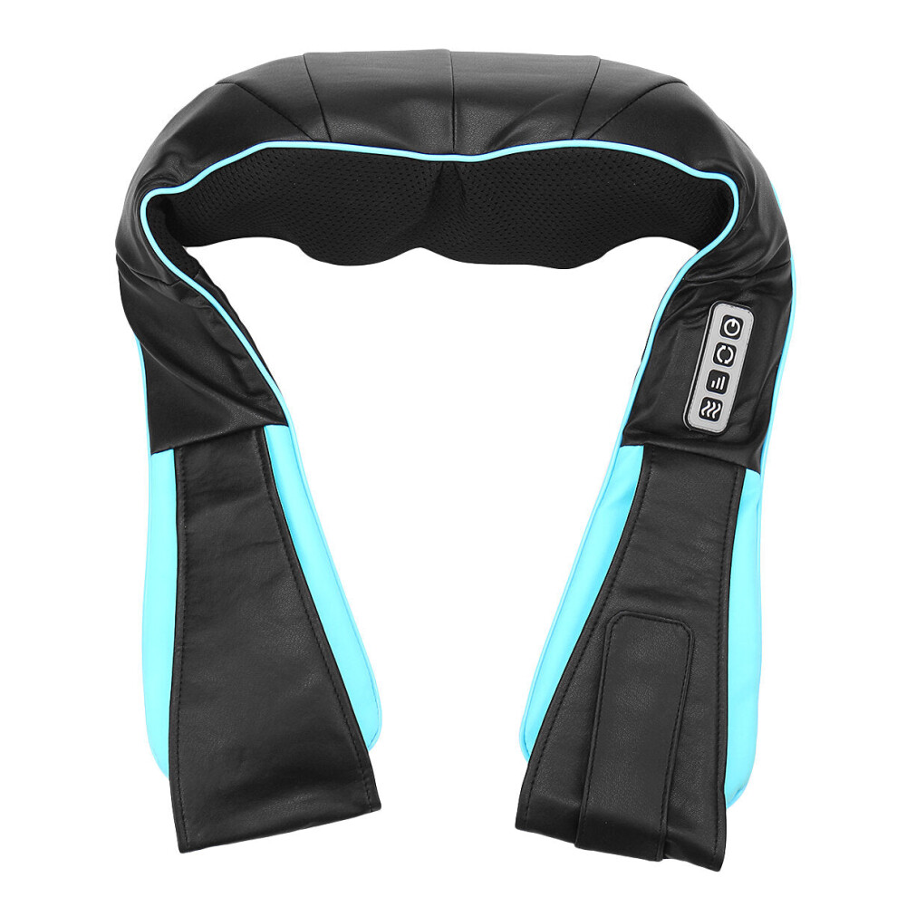 (Black blue, EU Plug) Kneading Electric Massager Shawl 4-Button Infrared Heating Neck Shoulder Relax Therapy Device