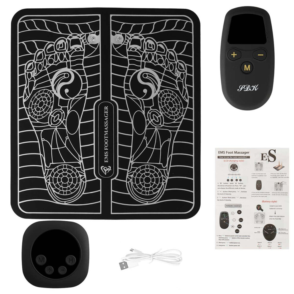 (with Control) 9-Level EMS Electric Foot Massager Pad Blood Circulation Muscle Stimulator Mat USB Rechargeable