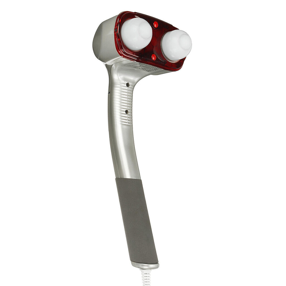 Greenzech (Grey, 220V) Double Head Electric Back Massager Handheld Heating Vibrating Deep Percussion Full Body Muscle Relaxing Massage Device