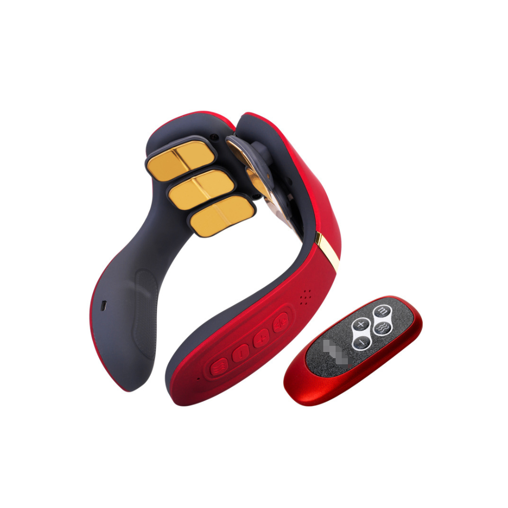 Greenzech (Red Massager+Remote Control) 12D Tens Smart Shoulder Neck Massager - Constant Temperature Hot Compress