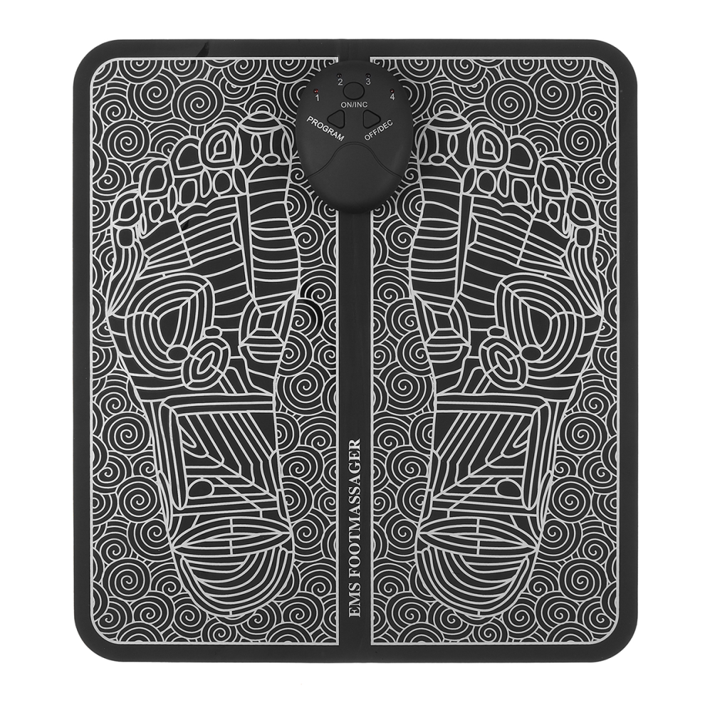 (Black) EMS Physiotherapy Foot Massage Mat 6 Modes 9 Levels Portable Leg Blood Circulation Massager Relax Device