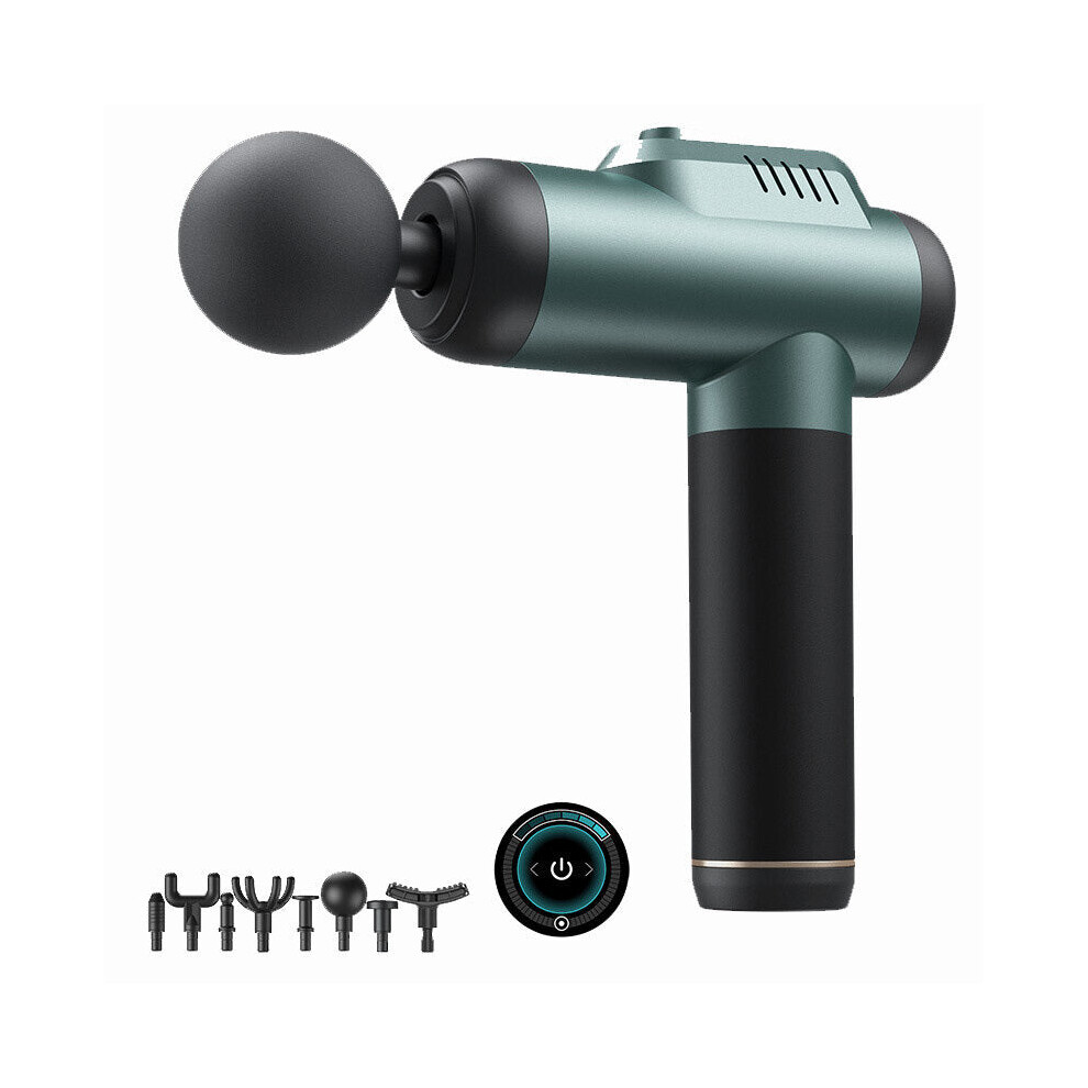 (Green) Massage Guns Deep Tissue Percussion Muscle Massager 6 Gear Adjustable Type-C Rechargeable Power Display with 8 Heads