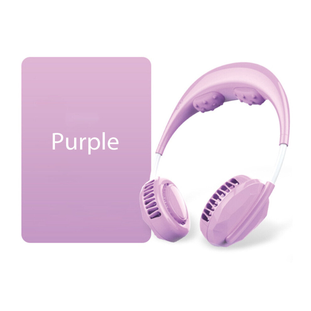 (Purple) 2 in 1 Neck Vibration Massager Hanging Sport Fan Rechargeable 360 Rotation Turbofan