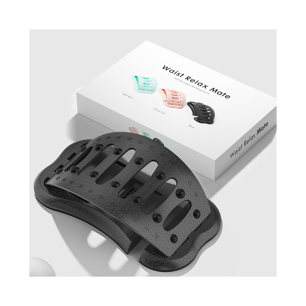 (Black) 200KG Load-Bearing ABS Lumbar Lower Back Stretch Cervical Massager Lumbar Spine Relief Three-Block Adjustment MINI Yoga Relaxer