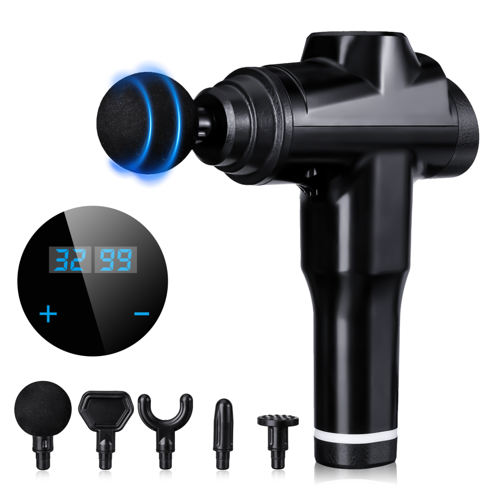 Greenzech Charminer Lcd Electric Percussion Massage Guns Muscle Vibration Pain Relief Therapy Deep Tissue Massager W/ 5 Heads
