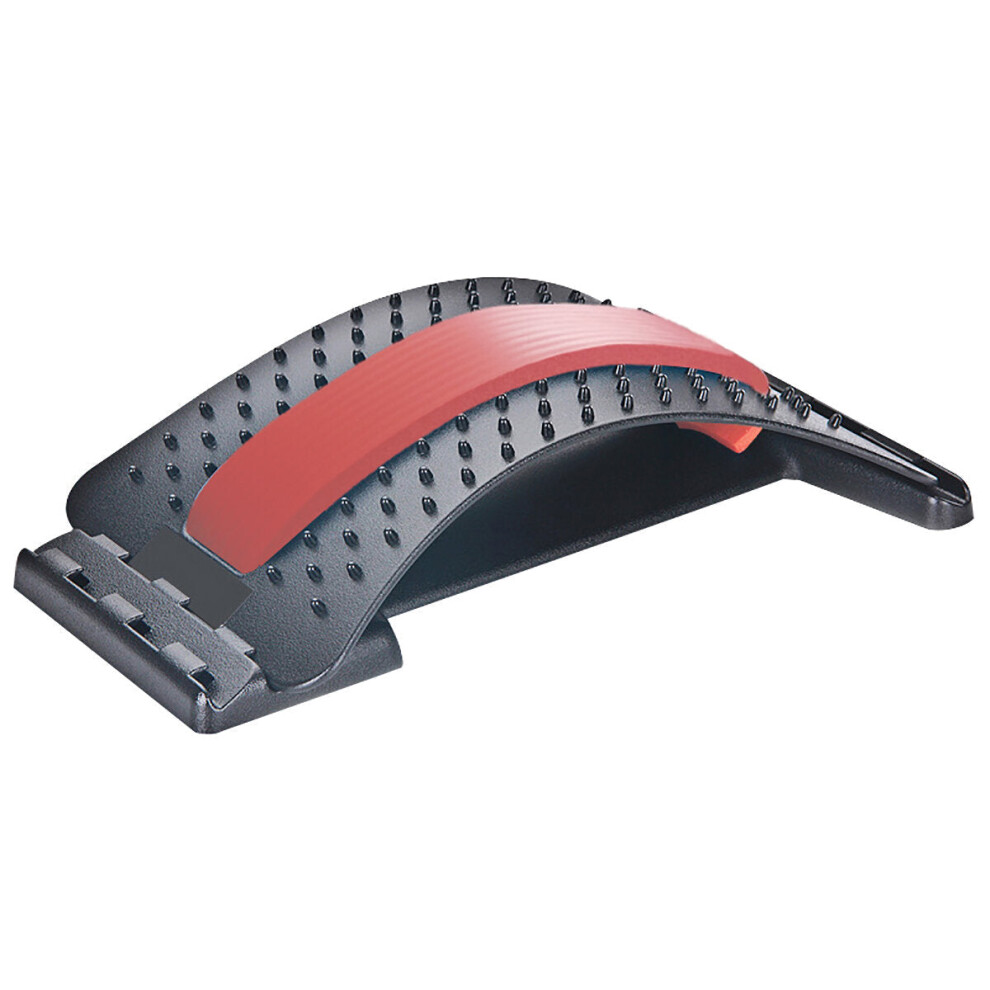 (Black Red) Back Massager Magic Stretcher Lumbar Support Spine Waist Pain Relax Fitness Tool