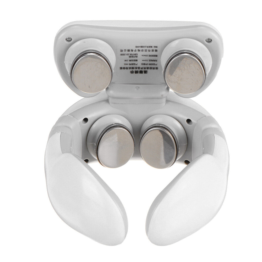 (White) USB Rechargeable Electric Cervical Massager 9 Gears Neck Shoulders Body Heating Kneading Shiatsu Massager