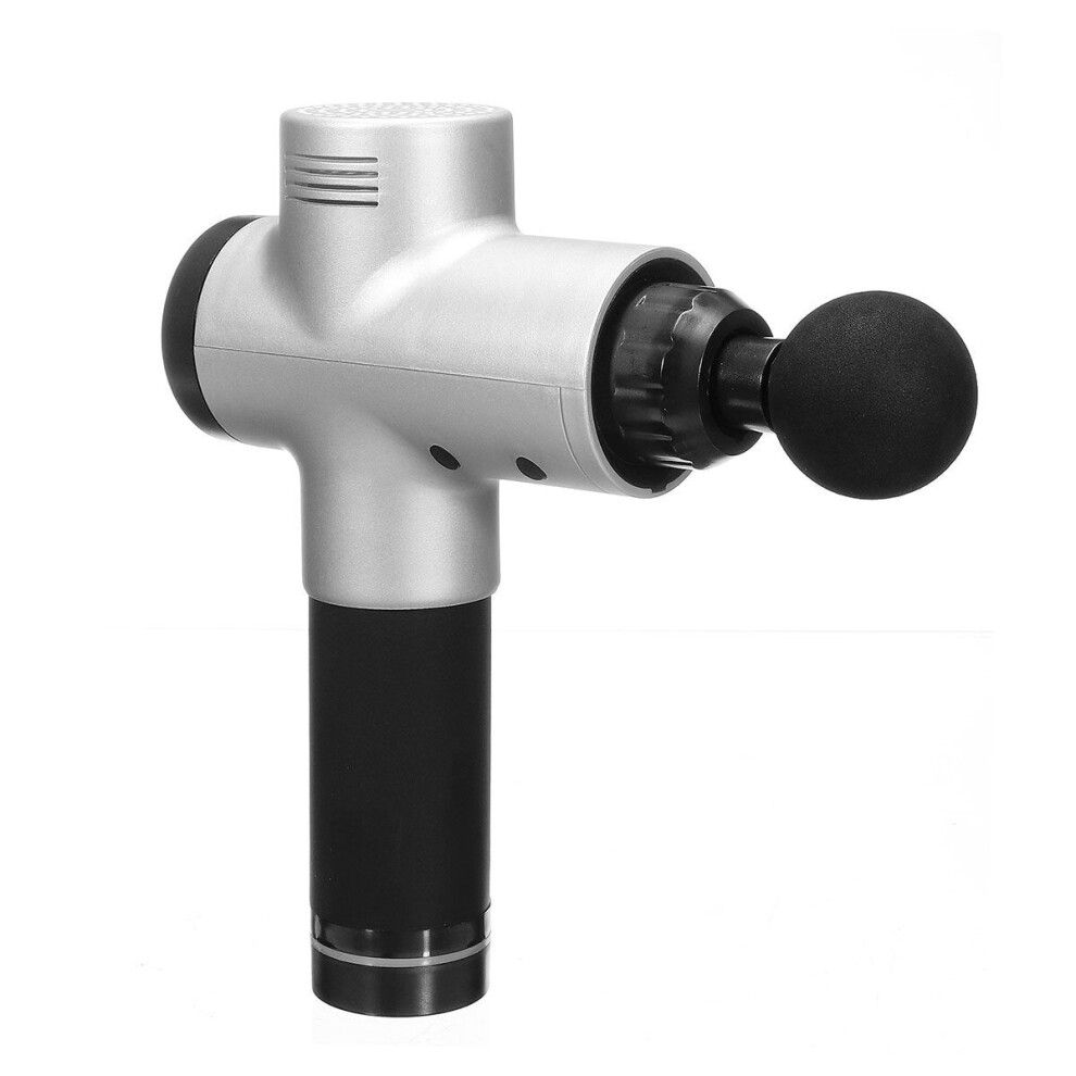 (Silver) DC 24V 6 Heads Electric Percussion Massager 2600mAh 20 Speed LCD Touch Screen Low Noise Muscle Vibration Therapy Device