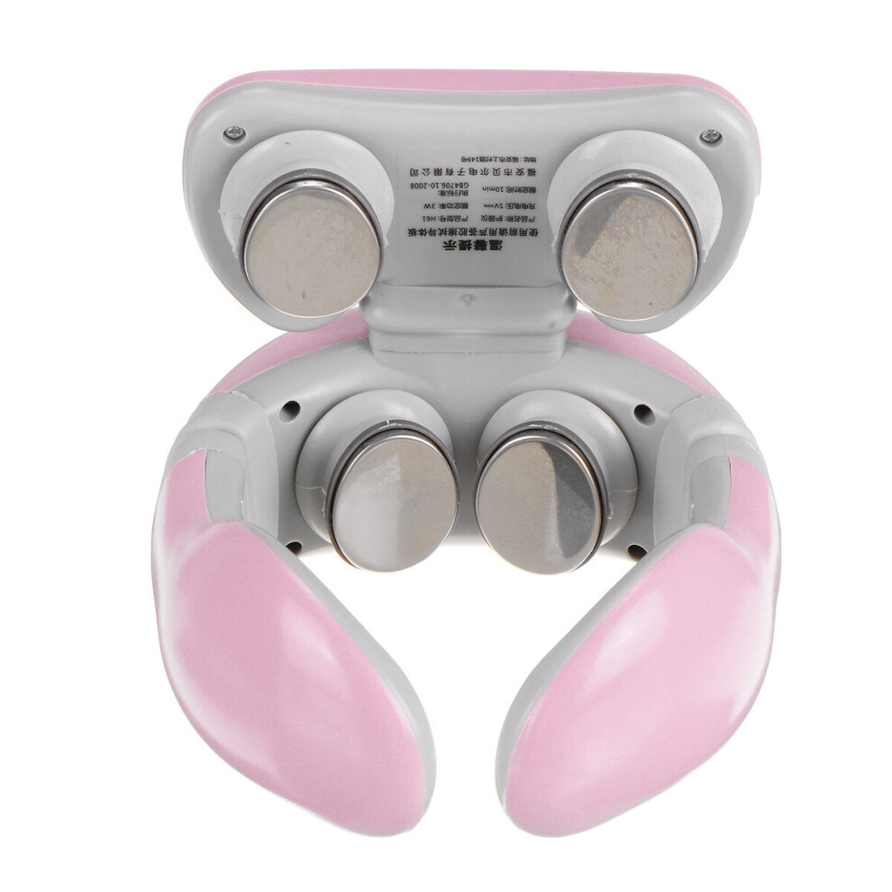 (Pink) USB Rechargeable Electric Cervical Massager 9 Gears Neck Shoulders Body Heating Kneading Shiatsu Massager