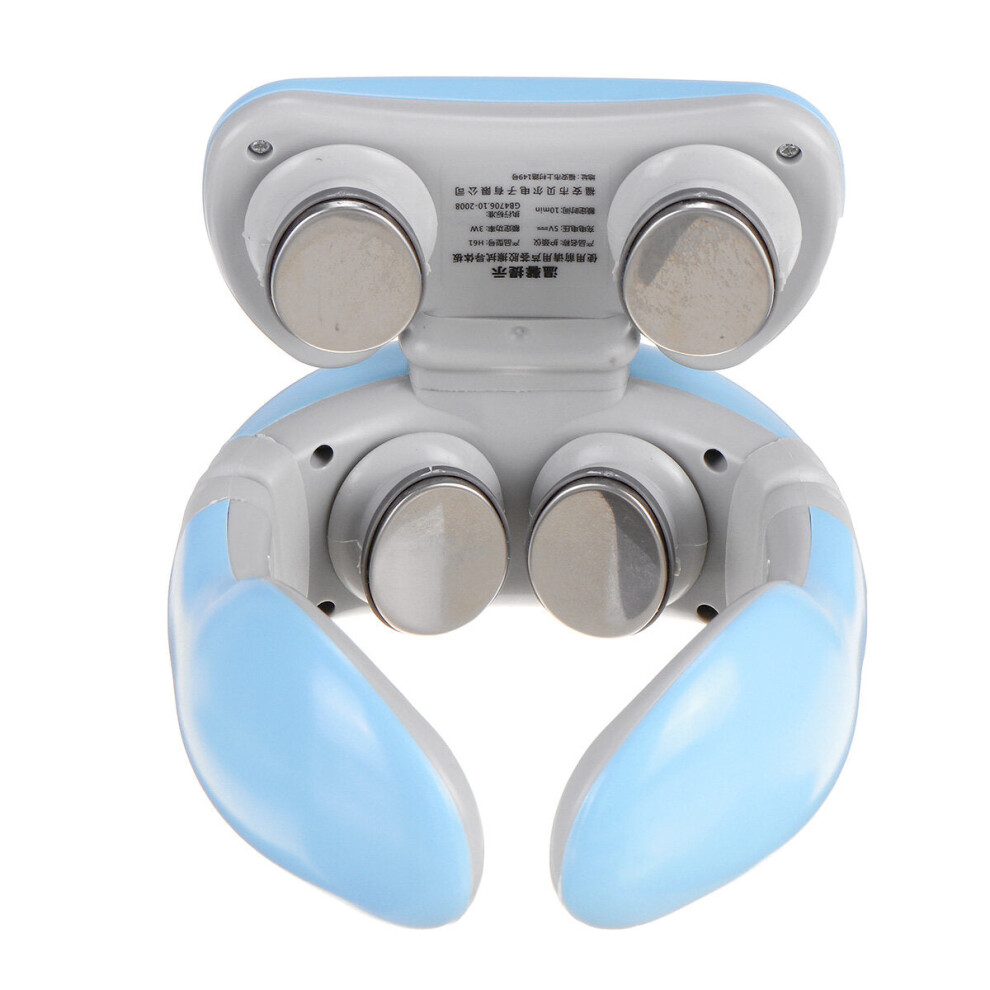 (Blue) USB Rechargeable Electric Cervical Massager 9 Gears Neck Shoulders Body Heating Kneading Shiatsu Massager