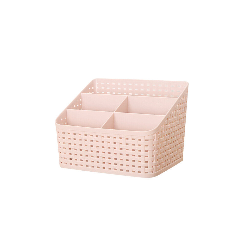 (Pink) Hollow Multi-cell Storage Box Desktop Cosmetic Remote Control Living Room Multi-function Storage Box Sundries Stationery Finishing Box