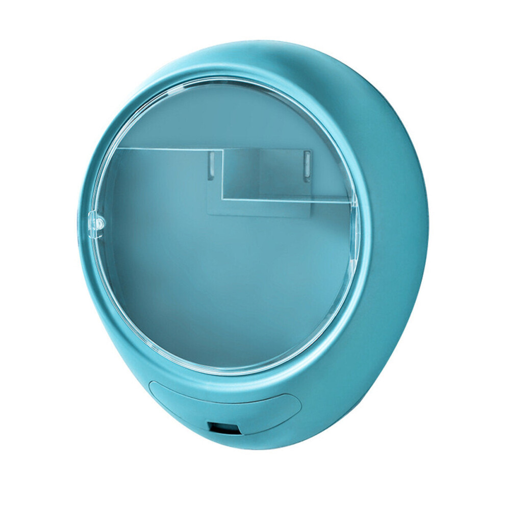 (Cyan) Dust-proof Cosmetic Storage Box Wall-mounted Non-perforated Large-capacity Skin Care Storage Rack