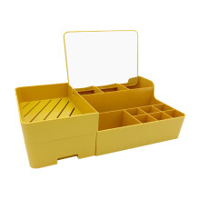 (Yellow) Makeup Mirror Cosmetic Storage Box Multifunctional Drawer Storage Box