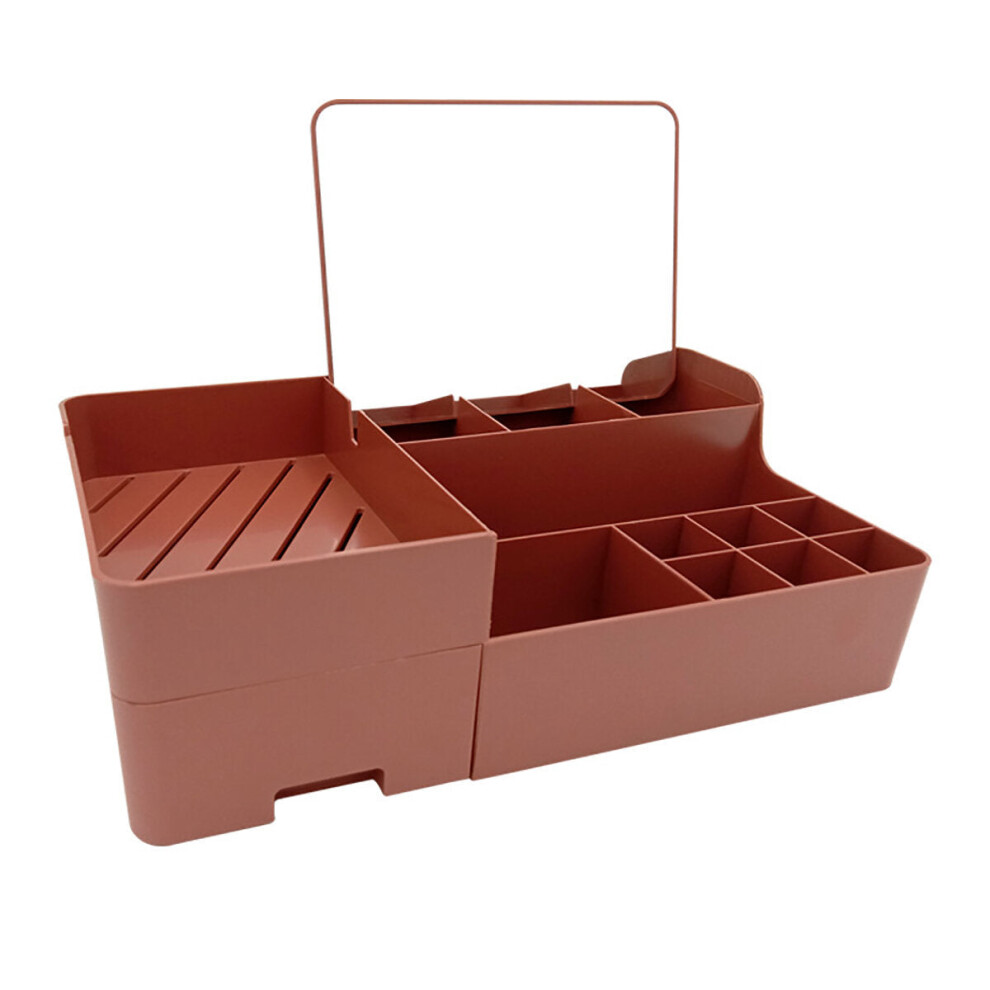 (Brown) Makeup Mirror Cosmetic Storage Box Multifunctional Drawer Storage Box