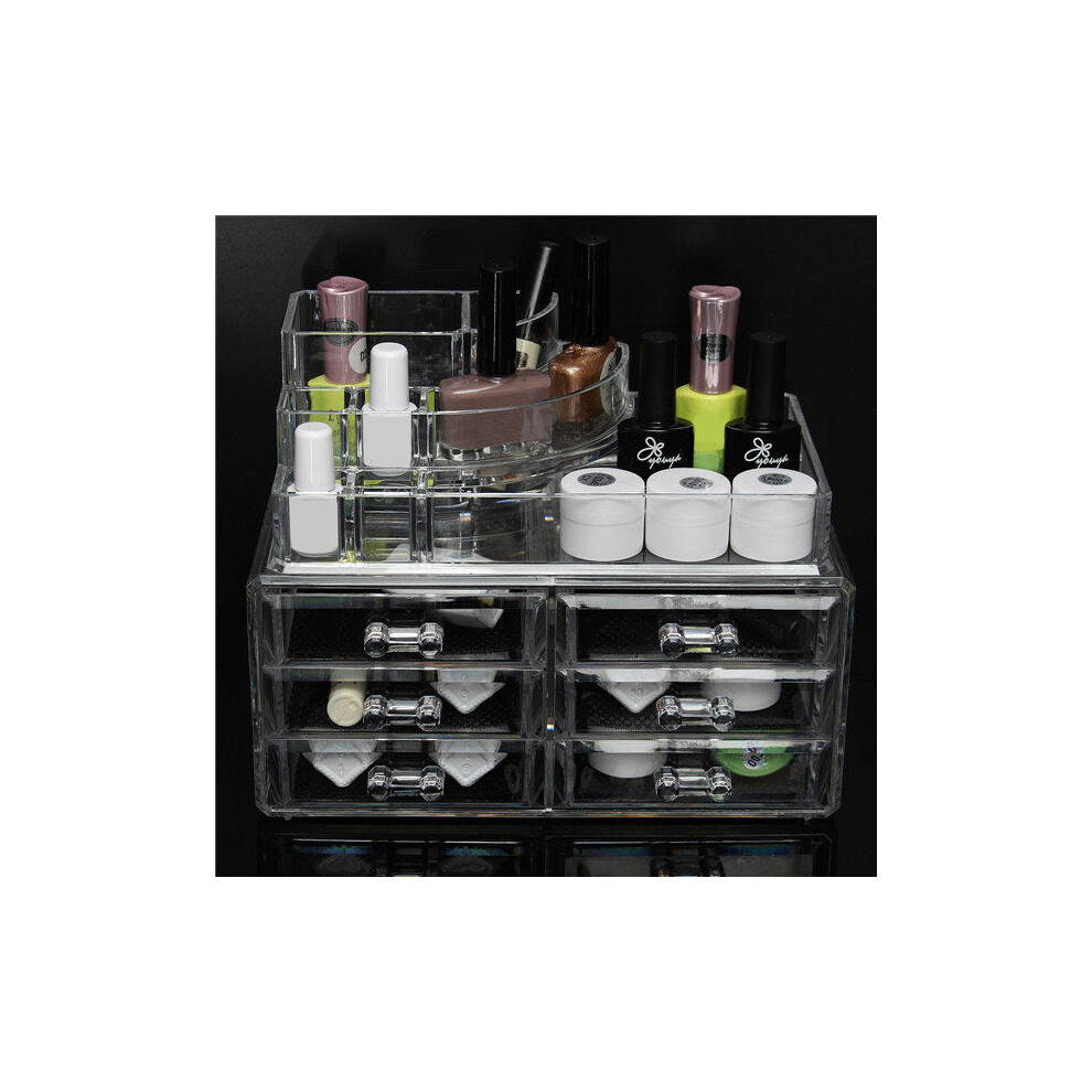 6 Drawer Clear Acrylic Make Up Organizer Drawers Cosmetic Display Holder Case Storage 2 Layer