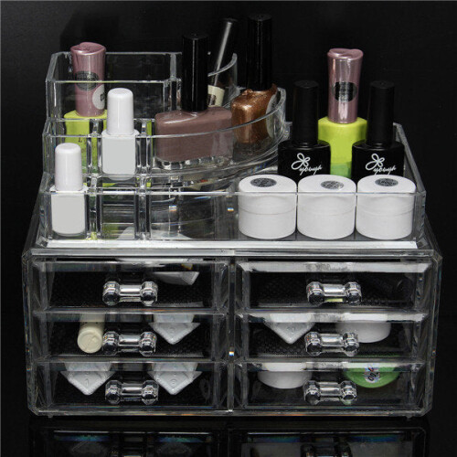 6 Drawer Clear Acrylic Make Up Organizer Drawers Cosmetic Display Holder Case Storage 2 Layer 1