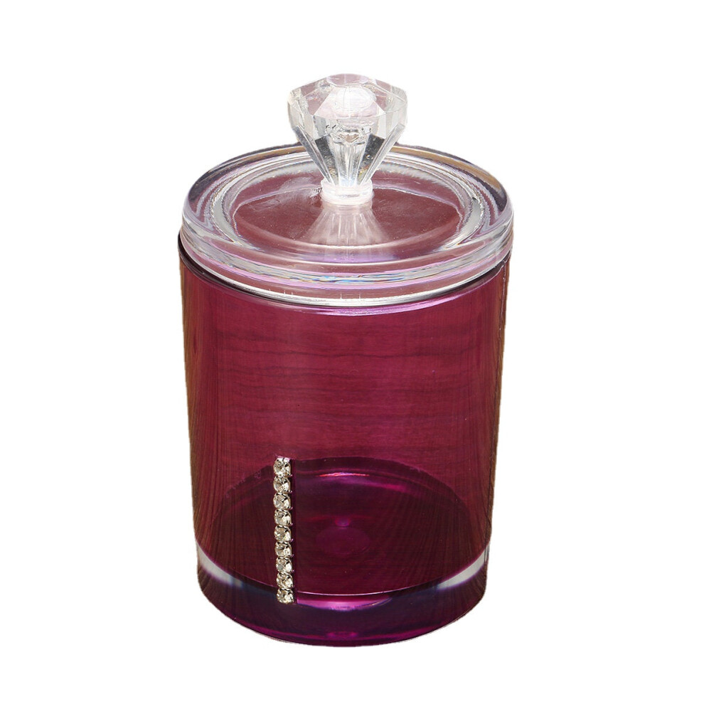 (Purple) Transparent Acrylic Cotton Swab Holder Organizer Storage Box Container Makeup Cosmetics Tool