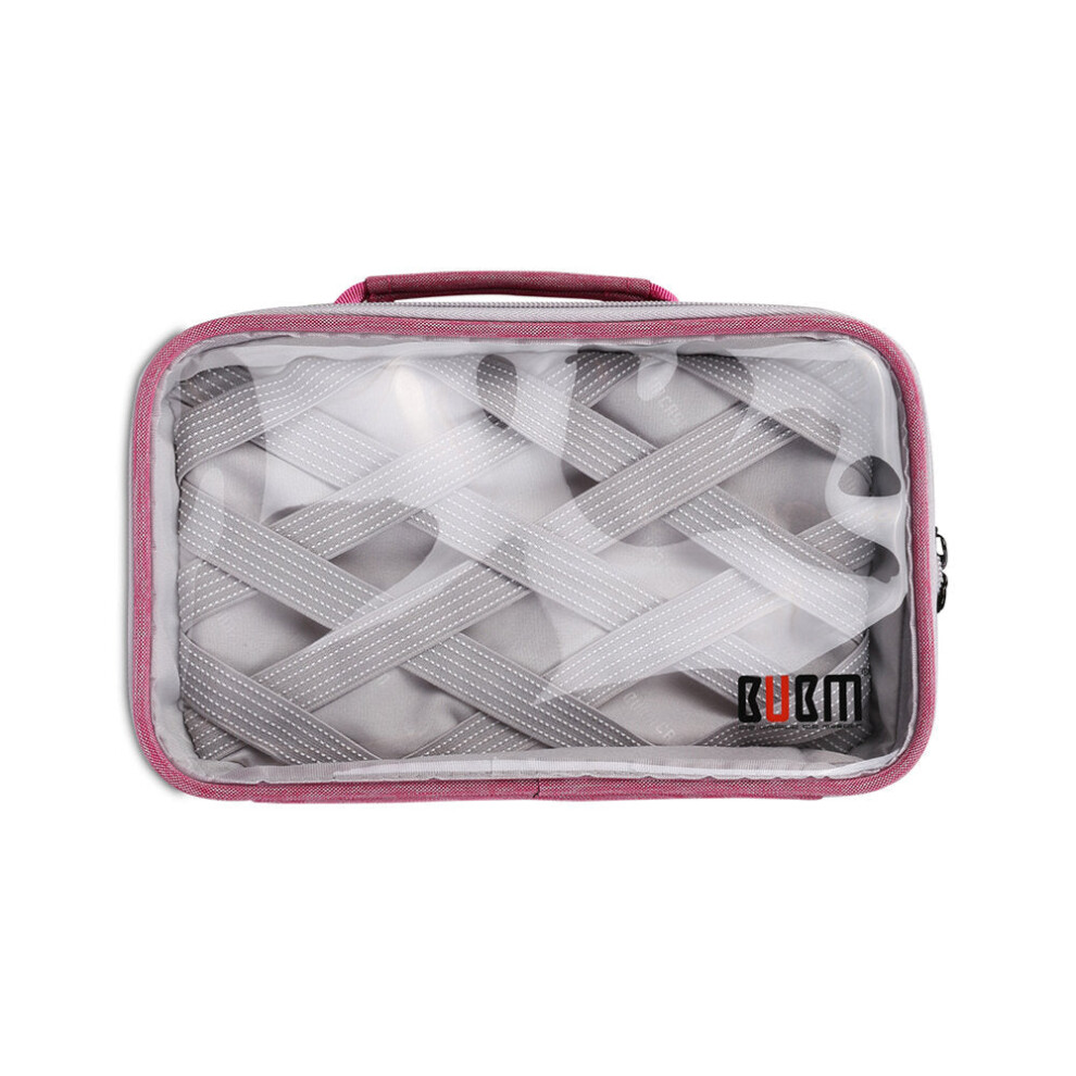 Greenzech (Rose, 2 Layers) Multi-Functional Portable Transparent Electronics Accessories Organizer Cosmetic Bag