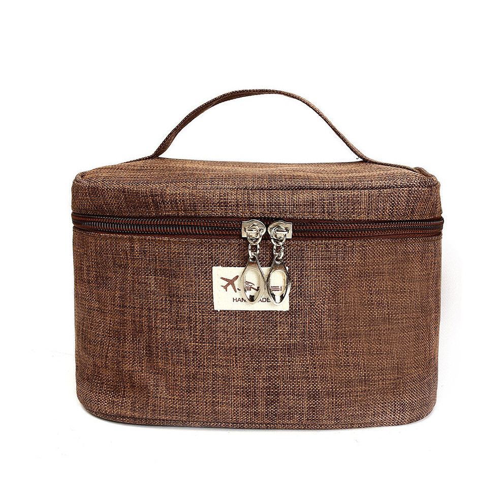 (Coffee) Portable Travel Storage Bag Durable Canvas Cosmetic Makeup Bag Travel Organizer