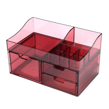 (Red 3 Draws) Acrylic Cosmetic Organizer Transparent Storage Box All In One