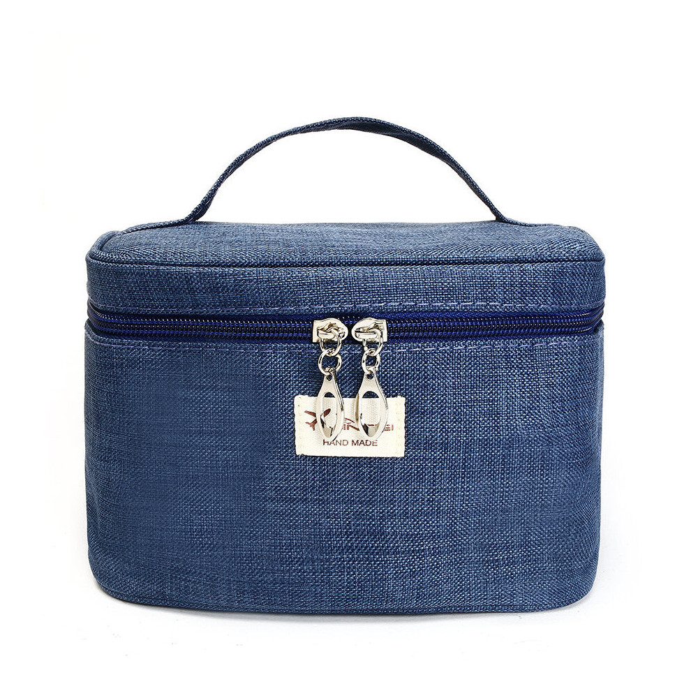 (Navy) Portable Travel Storage Bag Durable Canvas Cosmetic Makeup Bag Travel Organizer