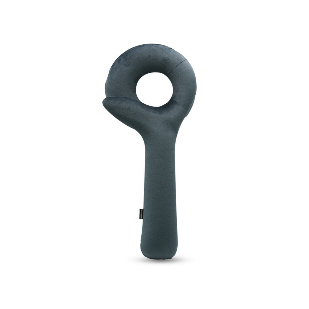 (Gray) Q Shape Inflatable Decompression Support Headrest Portable Pillow Neck Head Chin Memory Cushion