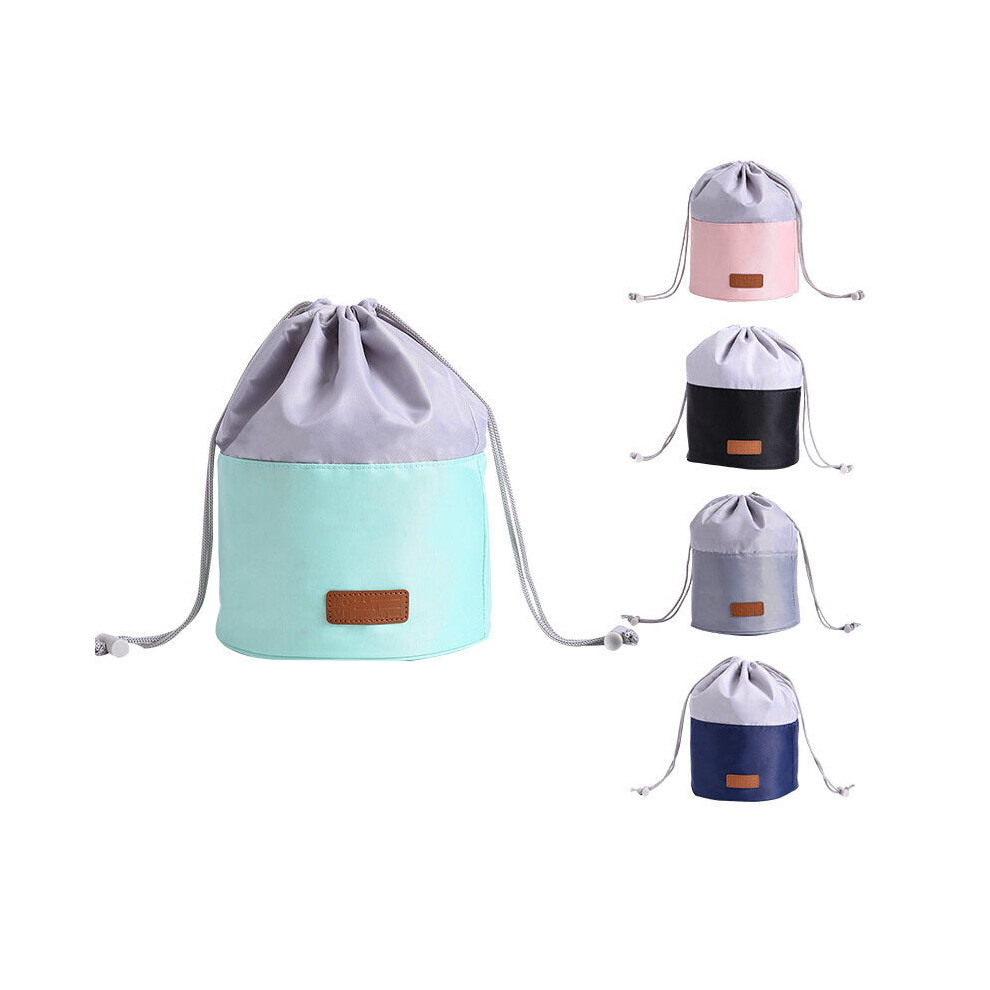(Green) Cylinder Drawstring Cosmetic Bag Large Capacity Storage Case Lazy Beam Mouth Travel Cosmetic Organizer Wash Bag