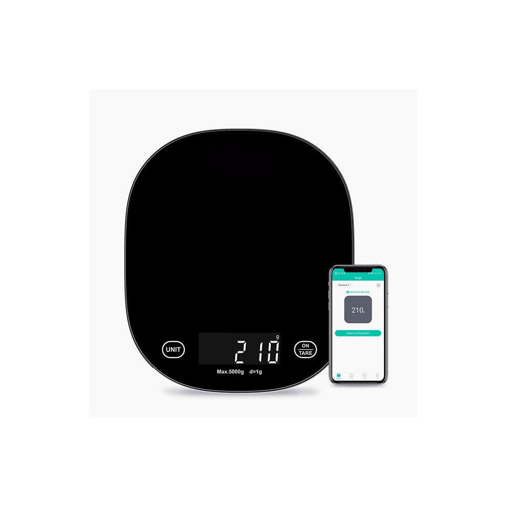 (Black) 5kg Smart Kitchen Scale Bluetooth APP Electronic Scales Digital Food Weight Balance Measuring Tool Nutrition Analysis