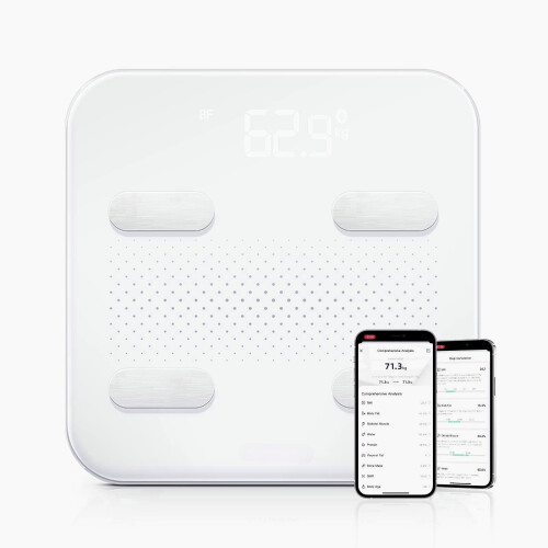 (White) Smart Bluetooth Body Weight Scale: BMI Analyzer, App Sync, USB Charging 2