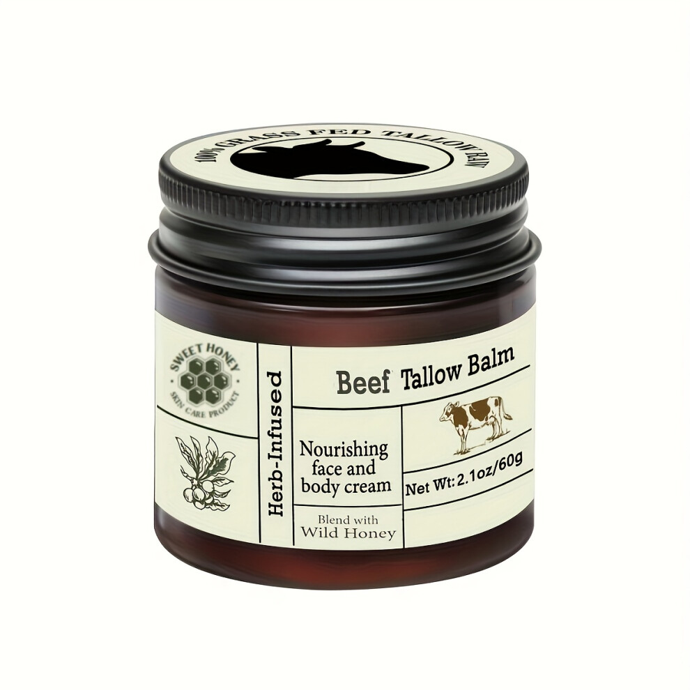 (1pc) Grass-Fed Beef Tallow Balm - Unscented, All-Purpose Moisturizer with Olive Oil & Vitamin E for Dry Skin Care