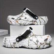 (White, 8.5) Comfortable Durable Men's Solid Color Hollow Out EVA Clogs, Comfy Non Slip Casual Lightweight Slippers For Men's Outdoor Activities