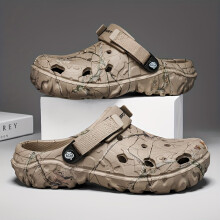(Khaki, 8.5) Comfortable Durable Men's Solid Color Hollow Out EVA Clogs, Comfy Non Slip Casual Lightweight Slippers For Men's Outdoor Activities
