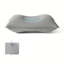 (grey) Outdoor Travel Pillow Camping Inflatable Cushion Nap Pillow Airbag Backrest Pad PVC Fleece Plush Pillow