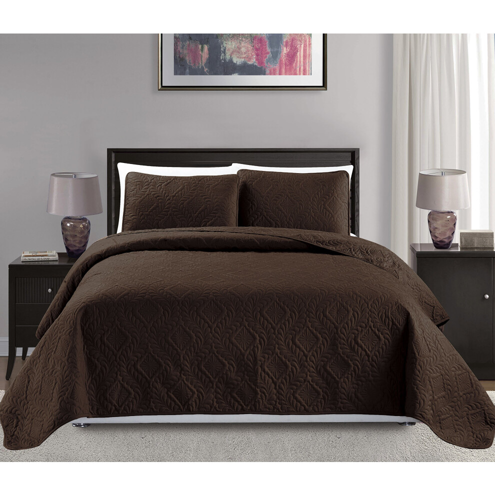 Couvre-lit surdimensionn    en diamants, collection MK, 3 pi   ces, Queen Size, motif gaufr   , marron uni, chocolat, neuf