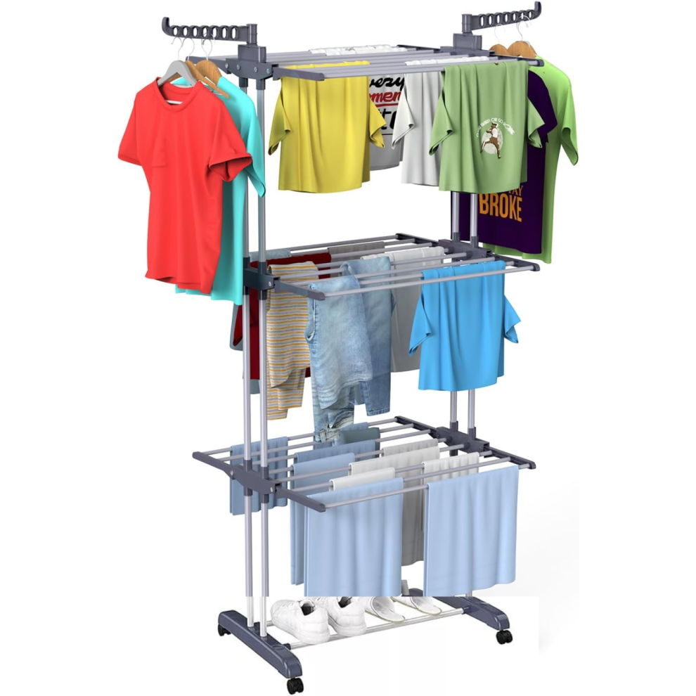 Burakh 4 Tier Clothes Airer Dryer Drying Rack Hanger Indoor Outdoor Foldable