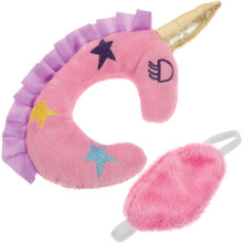Einhorn Spielzeug für Mädchen Puppe Reise Spielset Augenmaske Kissen Puppenhaus Zubehör Set