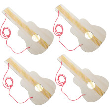4 Stück Kindergarten-Holzgitarre, musikalische Holzgitarre, blanke Holzhandwerksausschnitte, Scheiben, Gitarrenhandwerk, Gitarrenmalerei